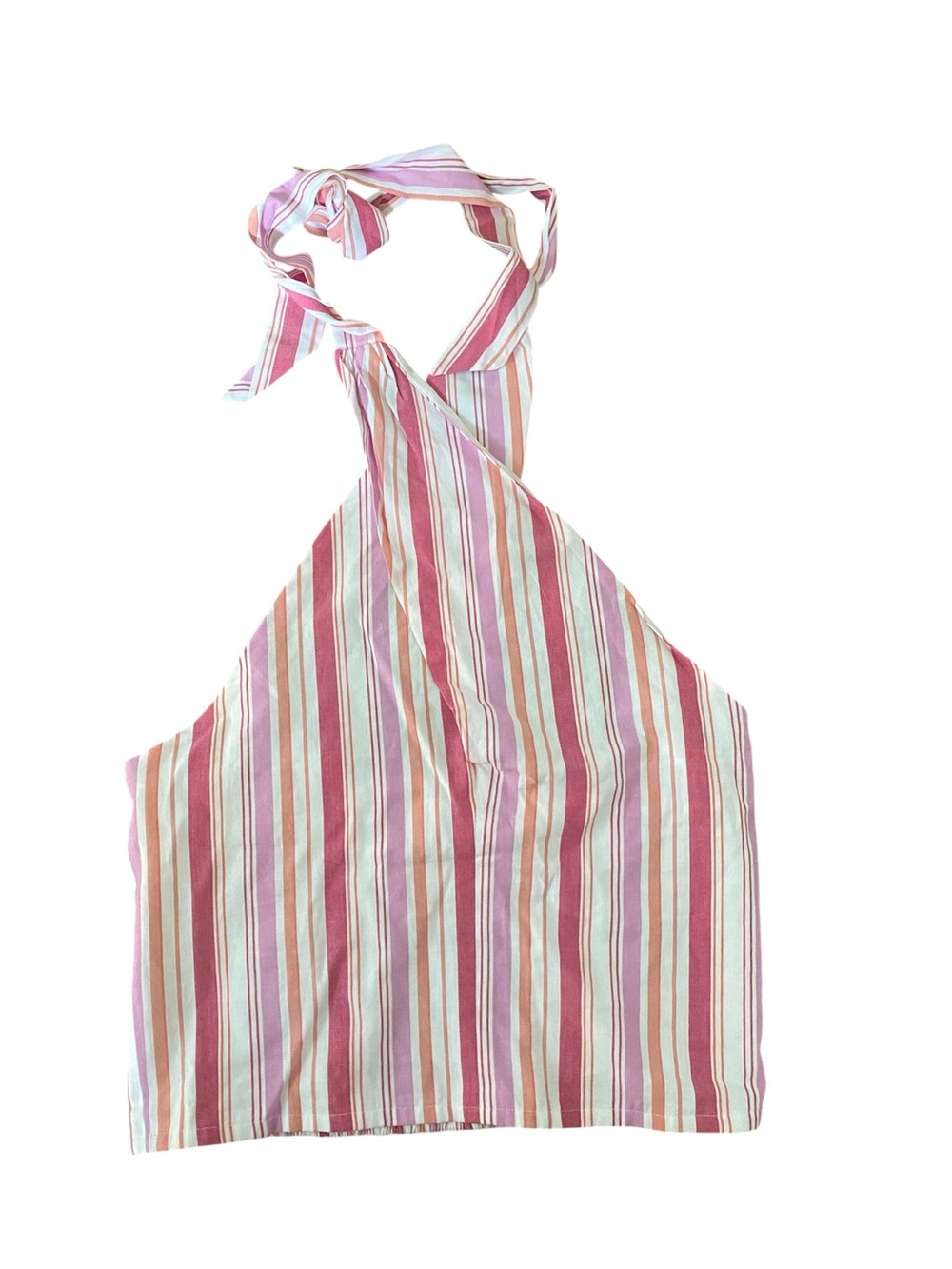 Loft Pink Striped Crossover Halter Top Medium Elevated Coquette Soft Girl Nwt
